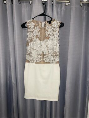 Sleeveless White Lace Appliqué Sheath Dress